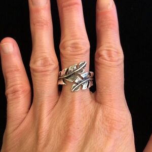 Silver Tone Feather Ring